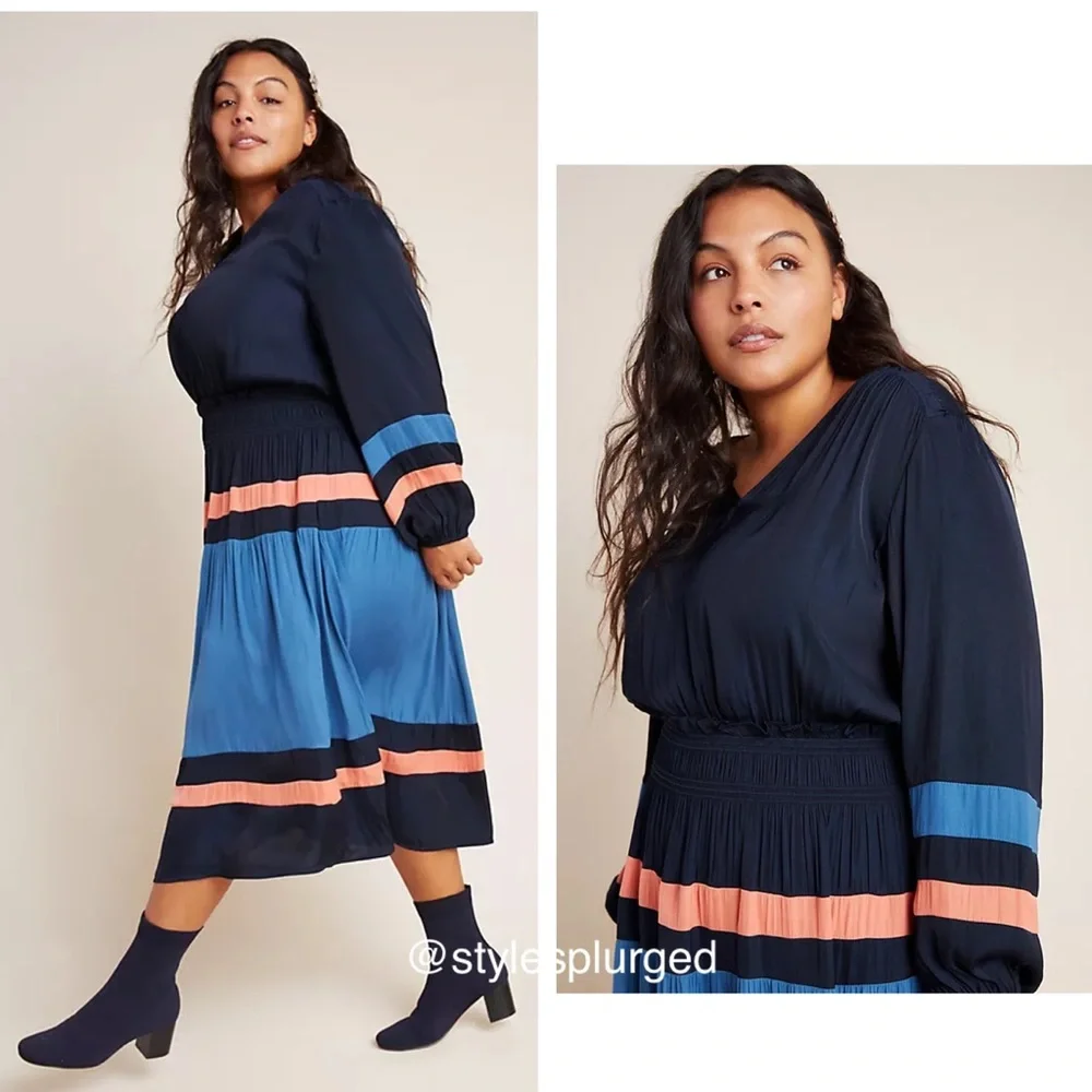 NWT⭐️Top Rated⭐️ANTHRO Aidy Colorblocked Midi Dress size small petite - Picture 4 of 13